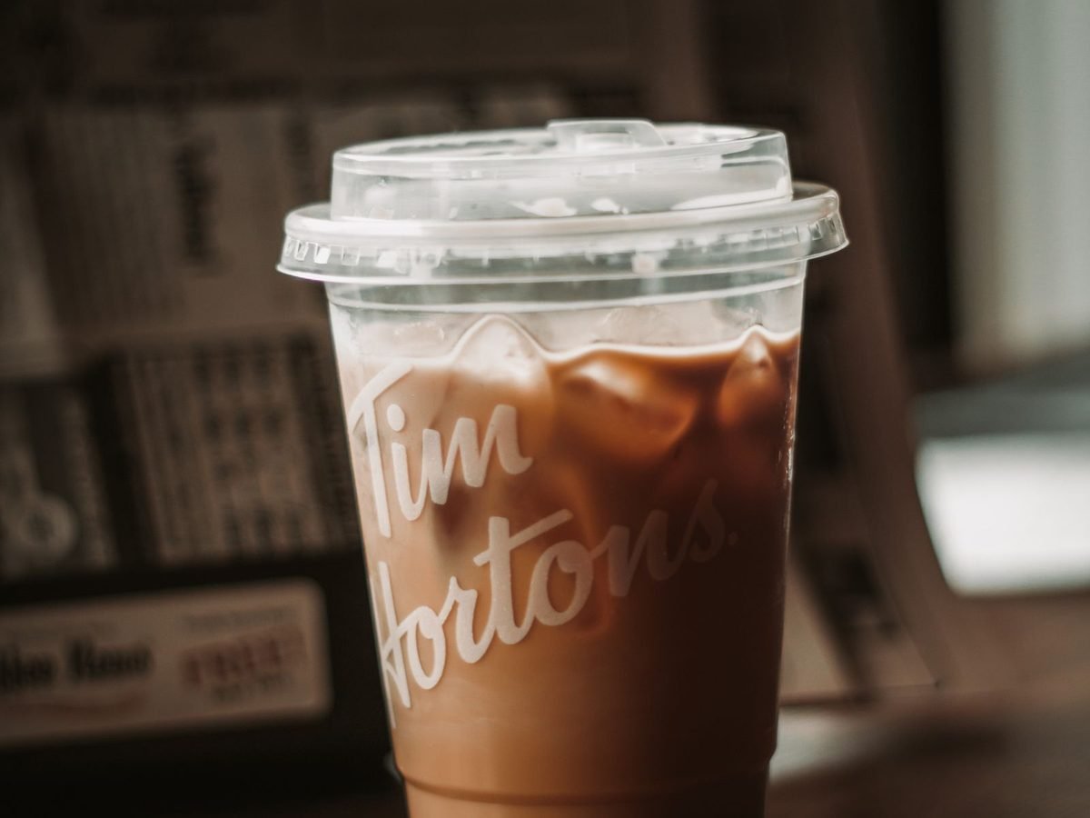 Iced coffee in custom printed plastic cups